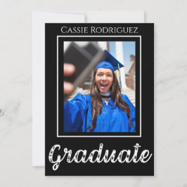 Convites Simple Modern Calligraphy Photo Graduation Black