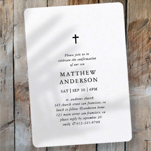Convites Simple Modern Elegant Cross Boy Confirmation