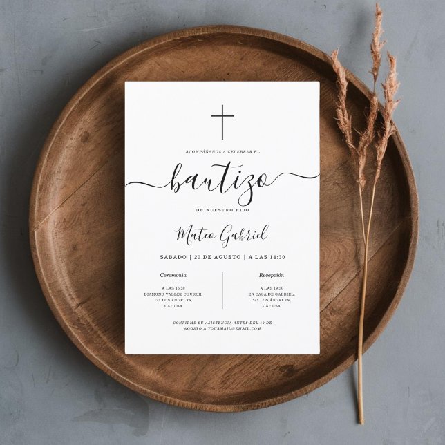 Convites Simple Modern Invitación De Bautizo White (Criador carregado)