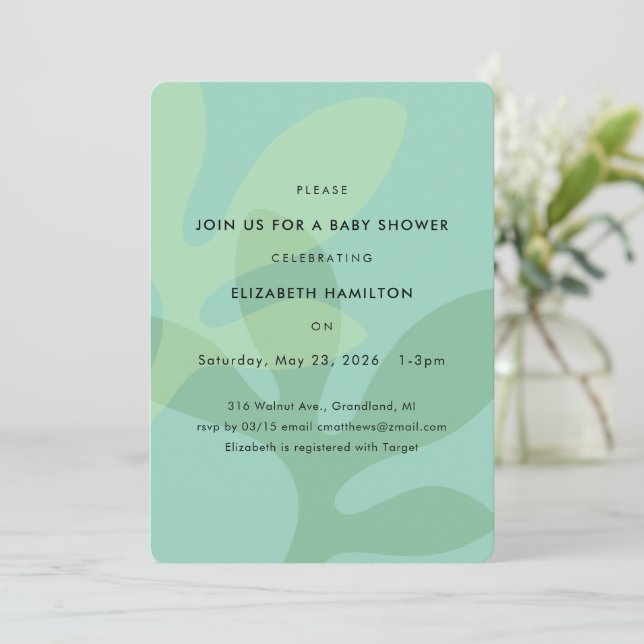 Convites Simple Modern Leaf Design Baby Shower Invitation (Em pé/Frente)