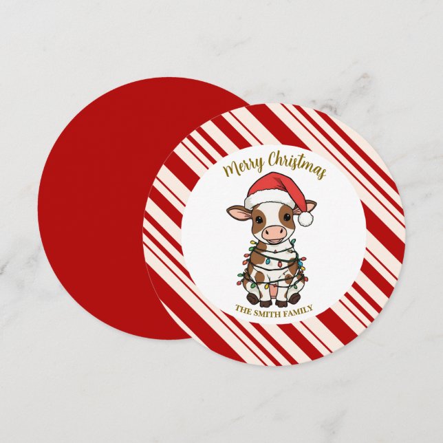 Convites Simple modern merry christmas calf Cow OX pattern (Frente/Verso)