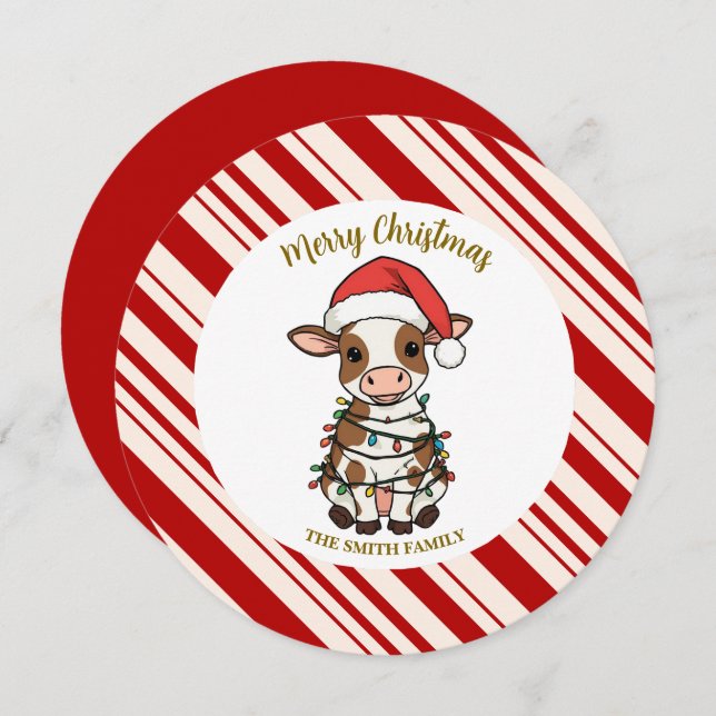 Convites Simple modern merry christmas calf Cow OX pattern (Frente/Verso)
