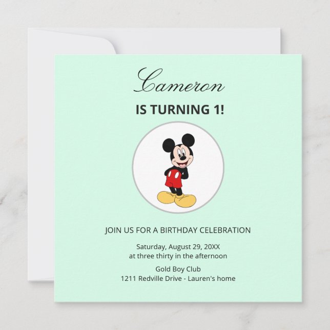 Convites Simple Modern Mickey Mouse Disney Birthday (Frente)