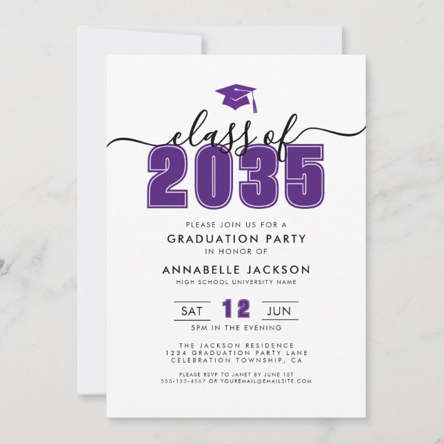 Convites Simple Modern Purple Graduation Party (Frente)
