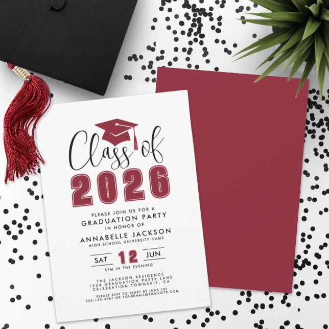 Convites Simple Modern Red Graduation Party (Simple Modern Red Graduation Party Invitation)