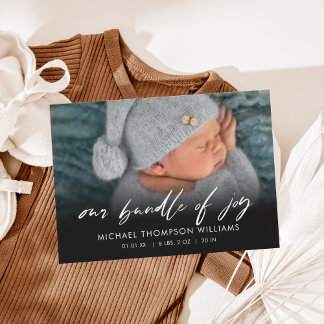 Convites Simple Modern Script Copy Photo Birth Announcement