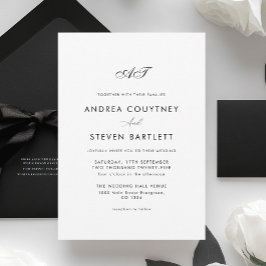 Convites Simple Monogram Black and White Wedding