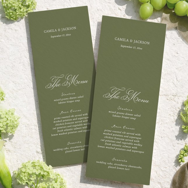 Convites Simple Olive Green Wedding Menu Card (Criador carregado)