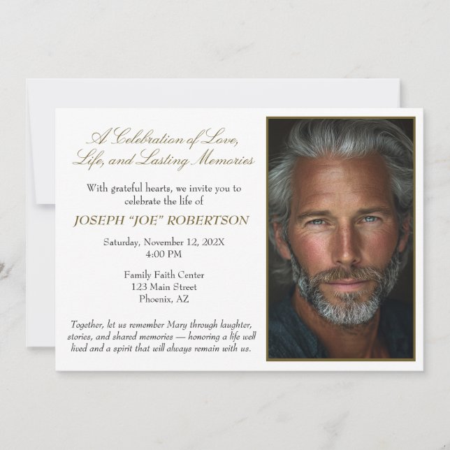 Convites Simple Personalized Celebration of Life Invitation (Frente)