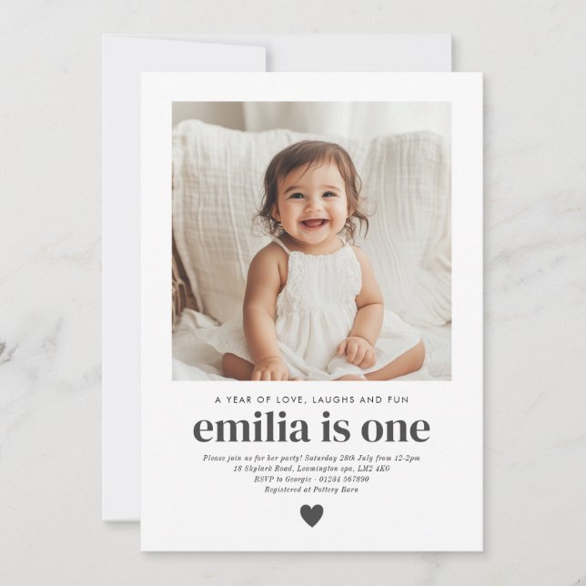 Convites Simple Photo 1st Birthday Girl Invitation (Frente)