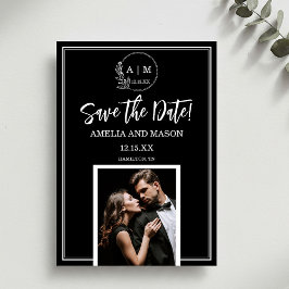 Convites Simple Photo Minimal Monogram Save the Date Card