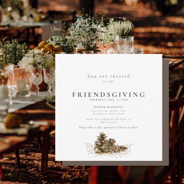 Convites Simple Pine Cone Friendsgiving ii Invitation (Criador carregado)