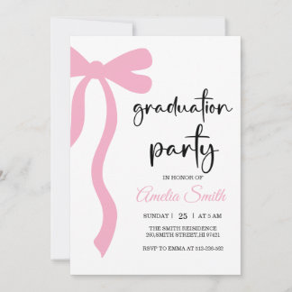 Convites Simple Pink Bow graduation party invitation