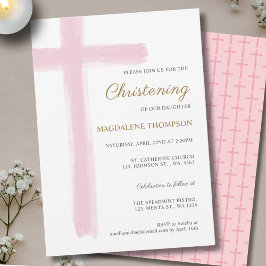 Convites Simple Pink Cross Girl Christening Baptism