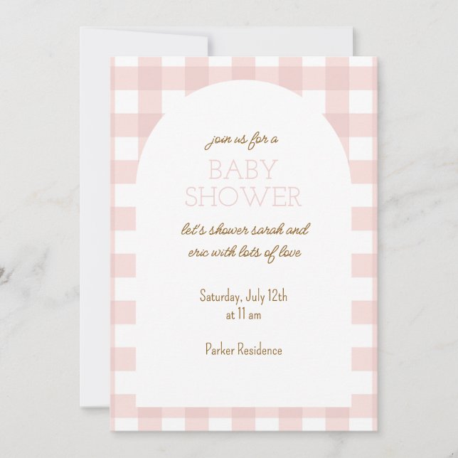 Convites Simple Pink Gingham Baby Shower Invitation (Frente)