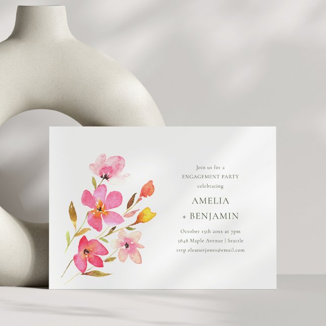 Convites Simple Pink Watercolor Floral Engagement Party (Criador carregado)