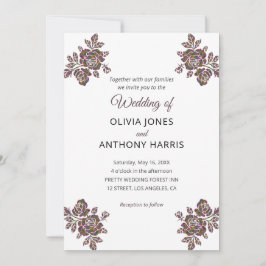 Convites Simple Purple Roses Elegant Modern Floral Wedding 