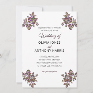 Convites Simple Purple Roses Elegant Modern Floral Wedding 