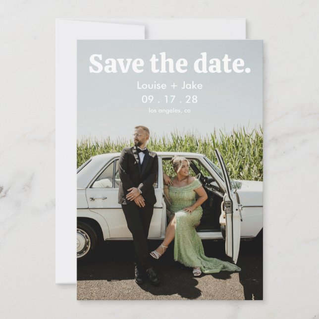Convites Simple RetroMinimalist Photo Wedding Save the Date (Frente)