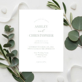 Convites Simple Sage Green Modern Elegant Wedding