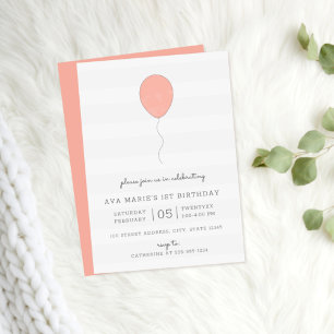 Convites Simple Shabby Chic Pink and Gray Balloon Birthday