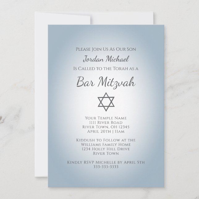 Convites Simple Star of David Modern Bar Mitzvah Blue (Frente)