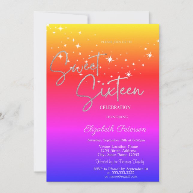 Convites Simple Stars Ombre Sweet 16  (Frente)