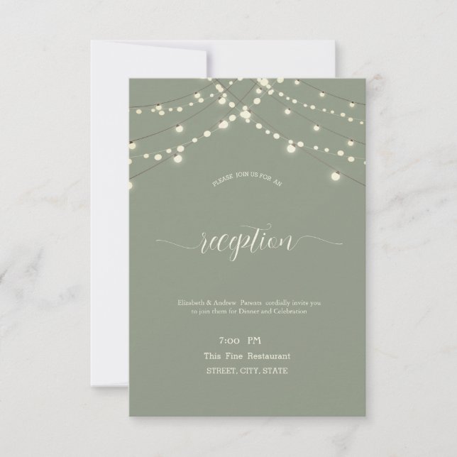 Convites Simple String Lights Sage Green Wedding (Frente)
