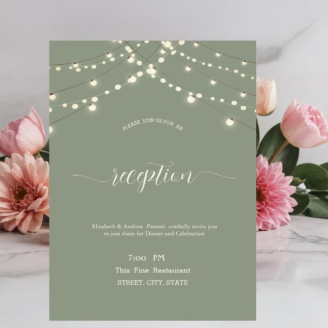 Convites Simple String Lights Sage Green Wedding (Criador carregado)