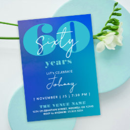 Convites Simple Stylish Fun Blue White 60th Bold Typography