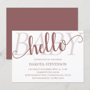 Convites Simple Taupe Hello Baby   Script Mauve Rosa do Des