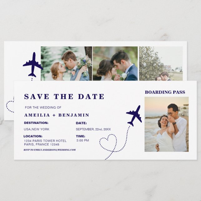 Convites Simple Travel Boarding Pass Destination wedding  (Frente/Verso)