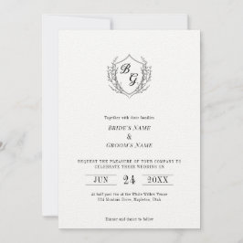 Convites Simple Vintage Crest elegante casamento monográfic