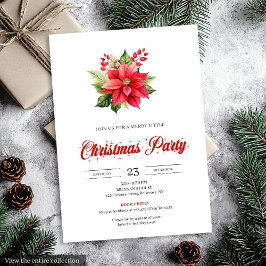 Convites Simple Vintage Red Poinsettia Floral Christmas