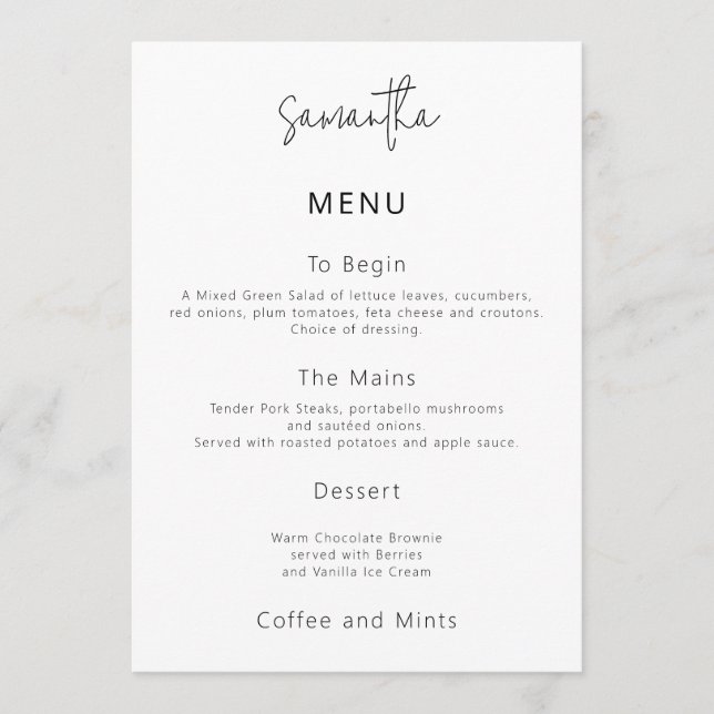 Convites Simple Wedding Menu Card with Guest Name (Frente)
