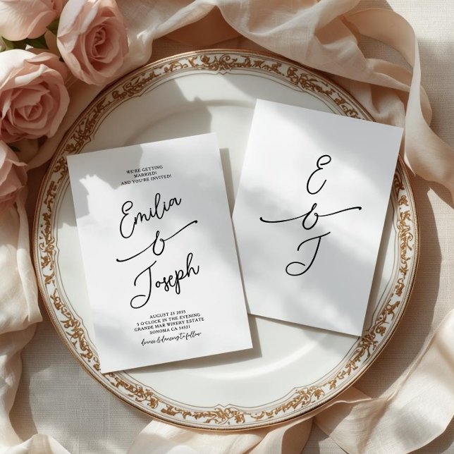 Convites Simple Whimsical Handwritten Wedding Photo (Criador carregado)