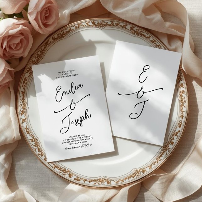 Convites Simple Whimsical Handwritten Wedding Photo (Criador carregado)