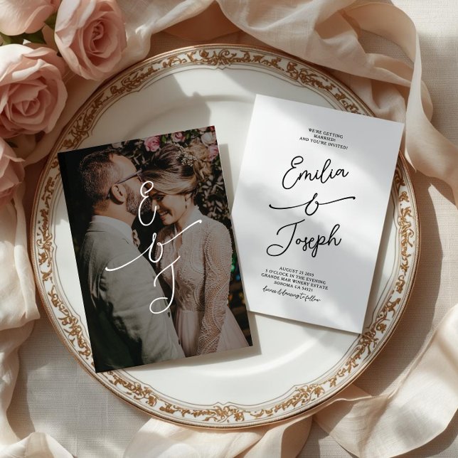 Convites Simple Whimsical Handwritten Wedding Photo (Criador carregado)