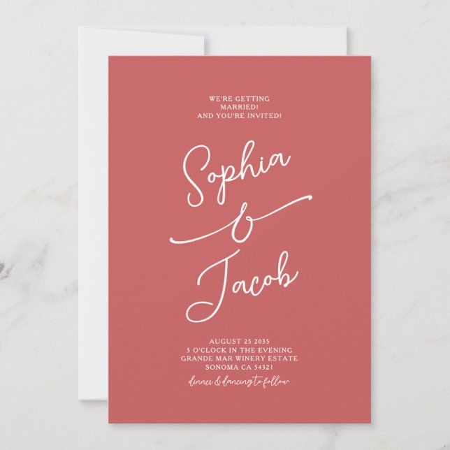 Convites Simple Whimsical Handwritten Wedding Photo Red (Frente)