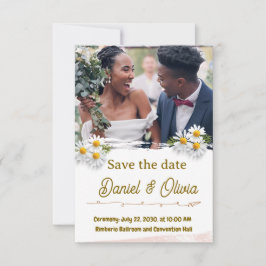 Convites Simple White flower Overlay Photo Wedding Invitat