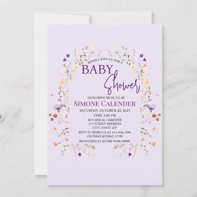 Convites Simple Wildflower Floral Baby Shower Invitation (Frente)