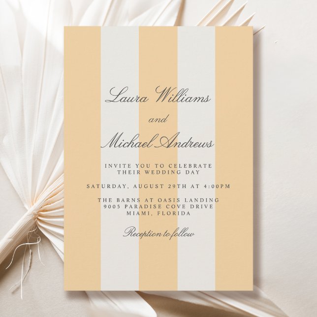 Convites Simple Yellow and White Cabana Stripes Wedding (Available in both printed and instant download digital formats.)