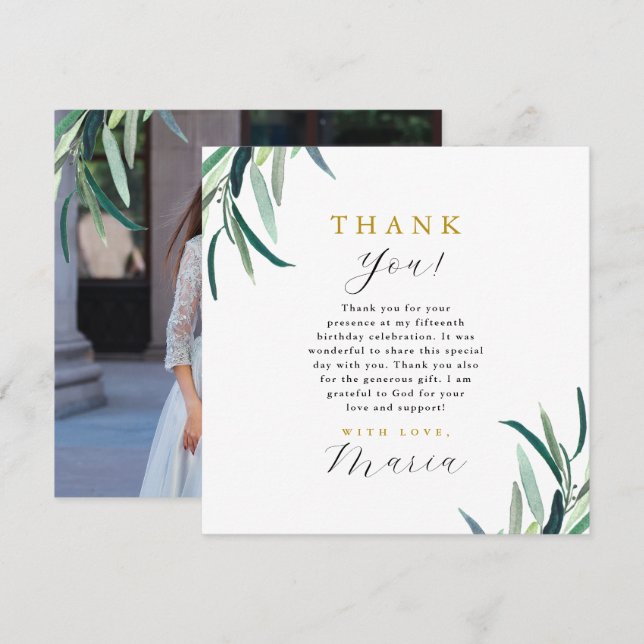 Convites Simples 15 Botânico Aniversário Obrigado Foto (Frente/Verso)