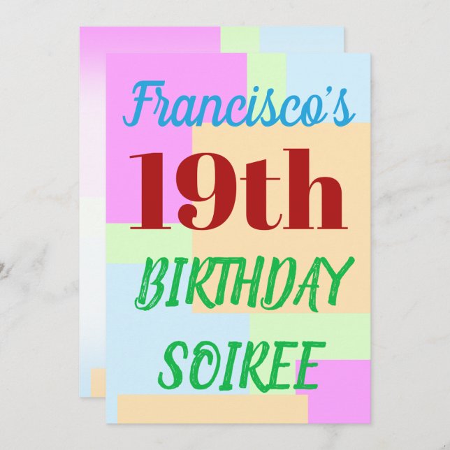 Convites Simples "19º ANIVERSÁRIO SOIREE" (Frente/Verso)