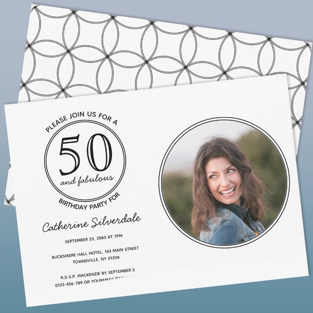 Convites Simples 50 e Fabuloso Aniversário de Foto (Fifty and fabulous minimalist photo birthday party invitation)