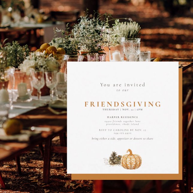 Convites Simples Abeto de Pinheiro e Abóbora Friendsgiving  (Criador carregado)