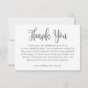 Convites Simples agradecimento. Nota de casamento preto e b