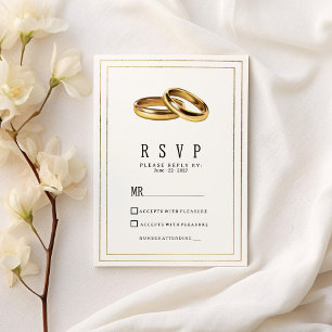 Convites Simples anéis de RSVP elegantes branco e dourado