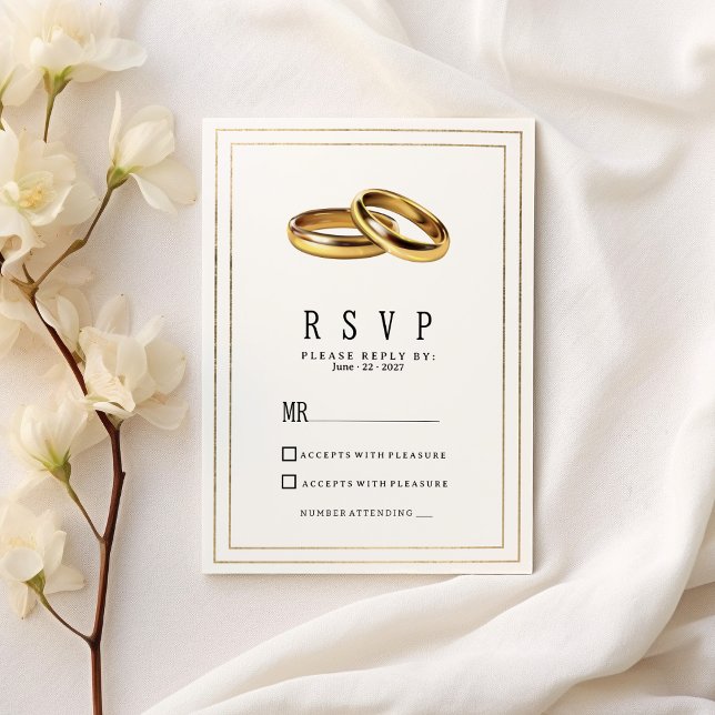 Convites Simples anéis de RSVP elegantes branco e dourado (Simple elegant white and gold rings RSVP )