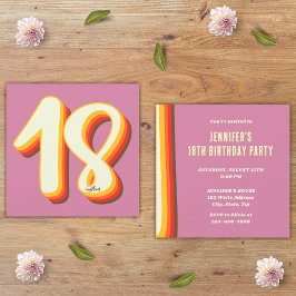 Convites Simples Aniversário de 18 anos Rosa Moderno Retrô 